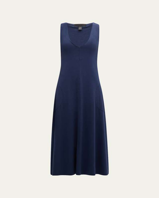 Matte Jersey Deep V-Neck Sleeveless Midi Dress